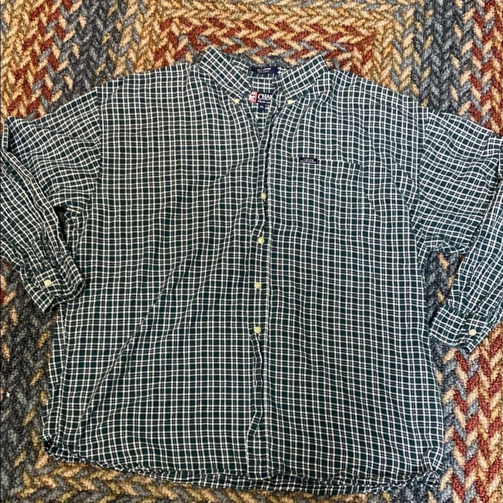Chaps Green Plaid XXL Casual Button Down Shirt Relaxed Fit Western Office